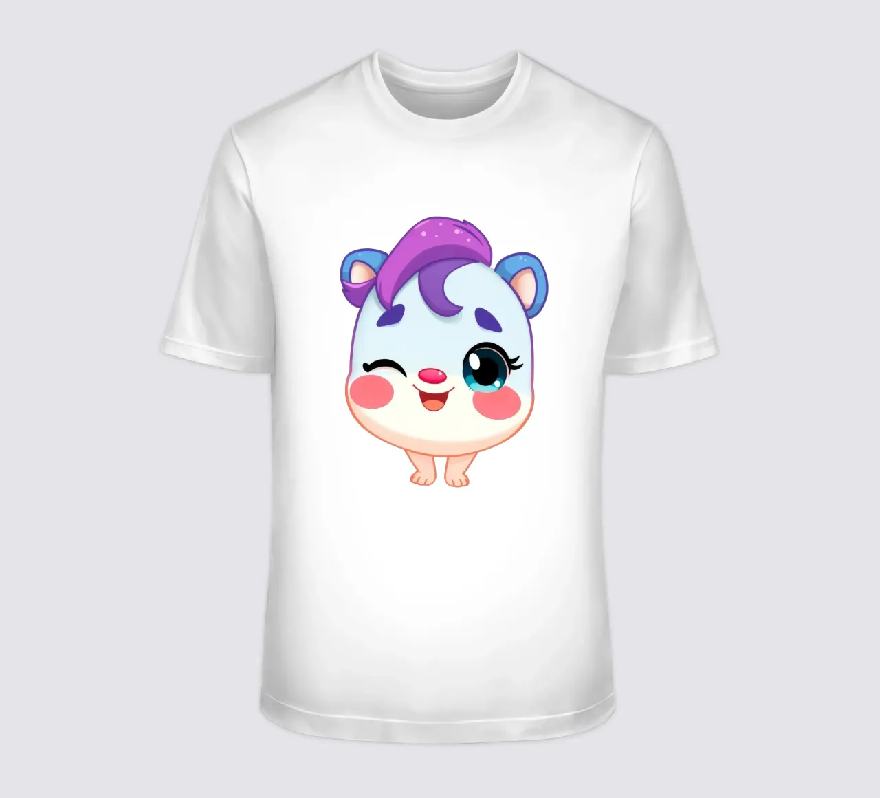 Simpatico personaggio dei cartoni animati con un'espressione felice e colorata t-shirt da DesignDoodle