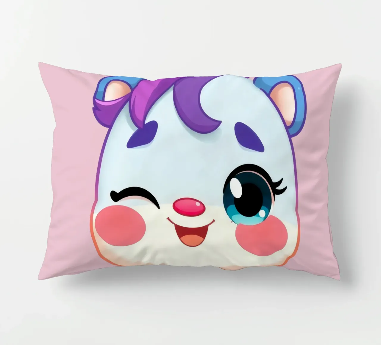Simpatico personaggio dei cartoni animati con un'espressione felice e colorata cuscino da DesignDoodle