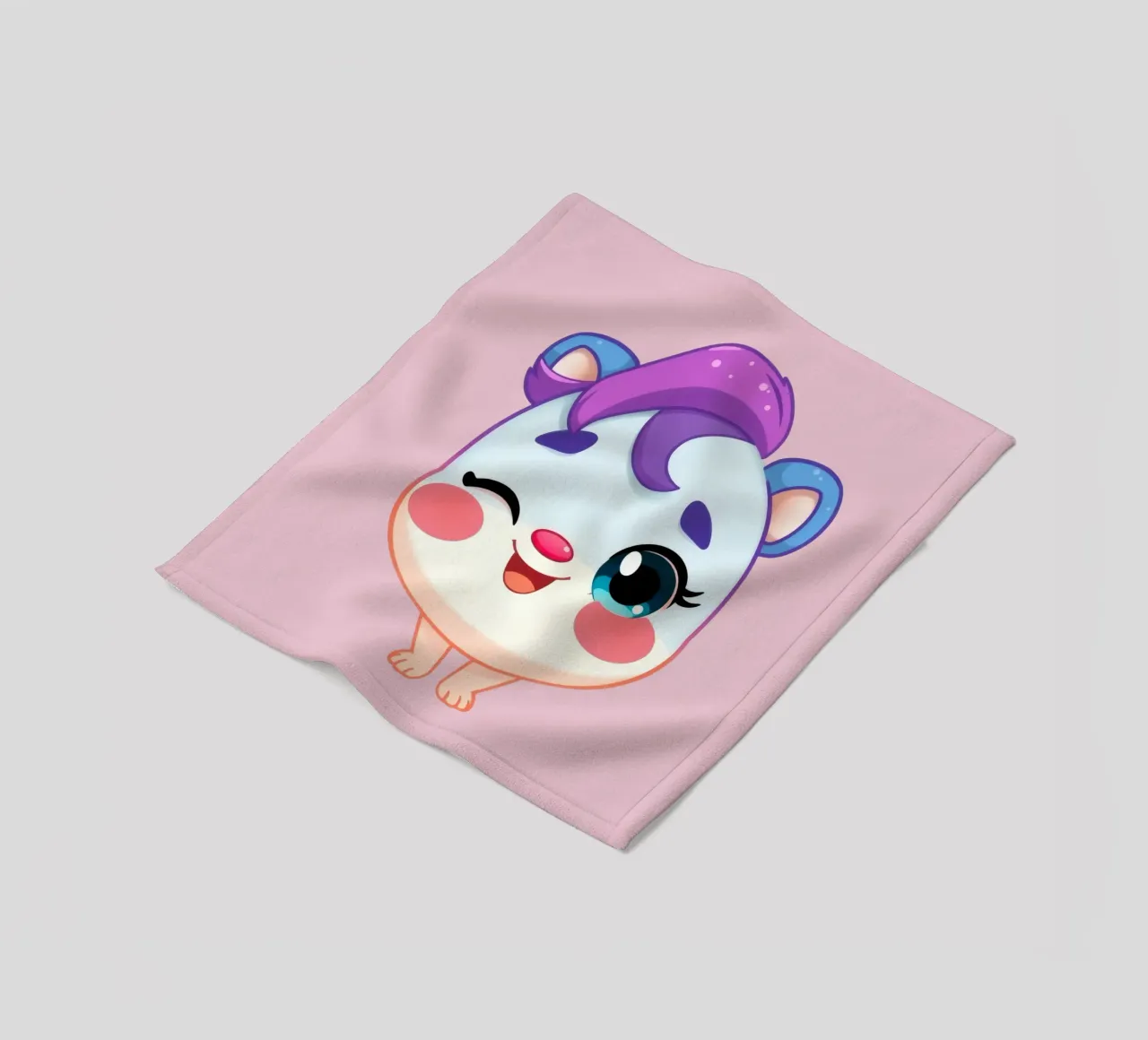 Simpatico personaggio dei cartoni animati con un'espressione felice e colorata coperta in pile da DesignDoodle