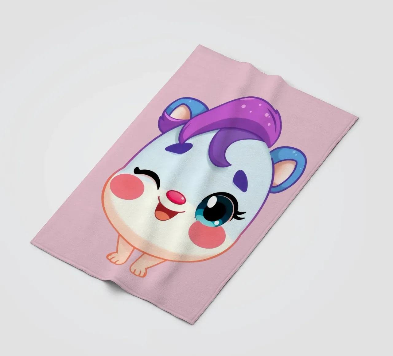 Simpatico personaggio dei cartoni animati con un'espressione felice e colorata coperta in pile da DesignDoodle