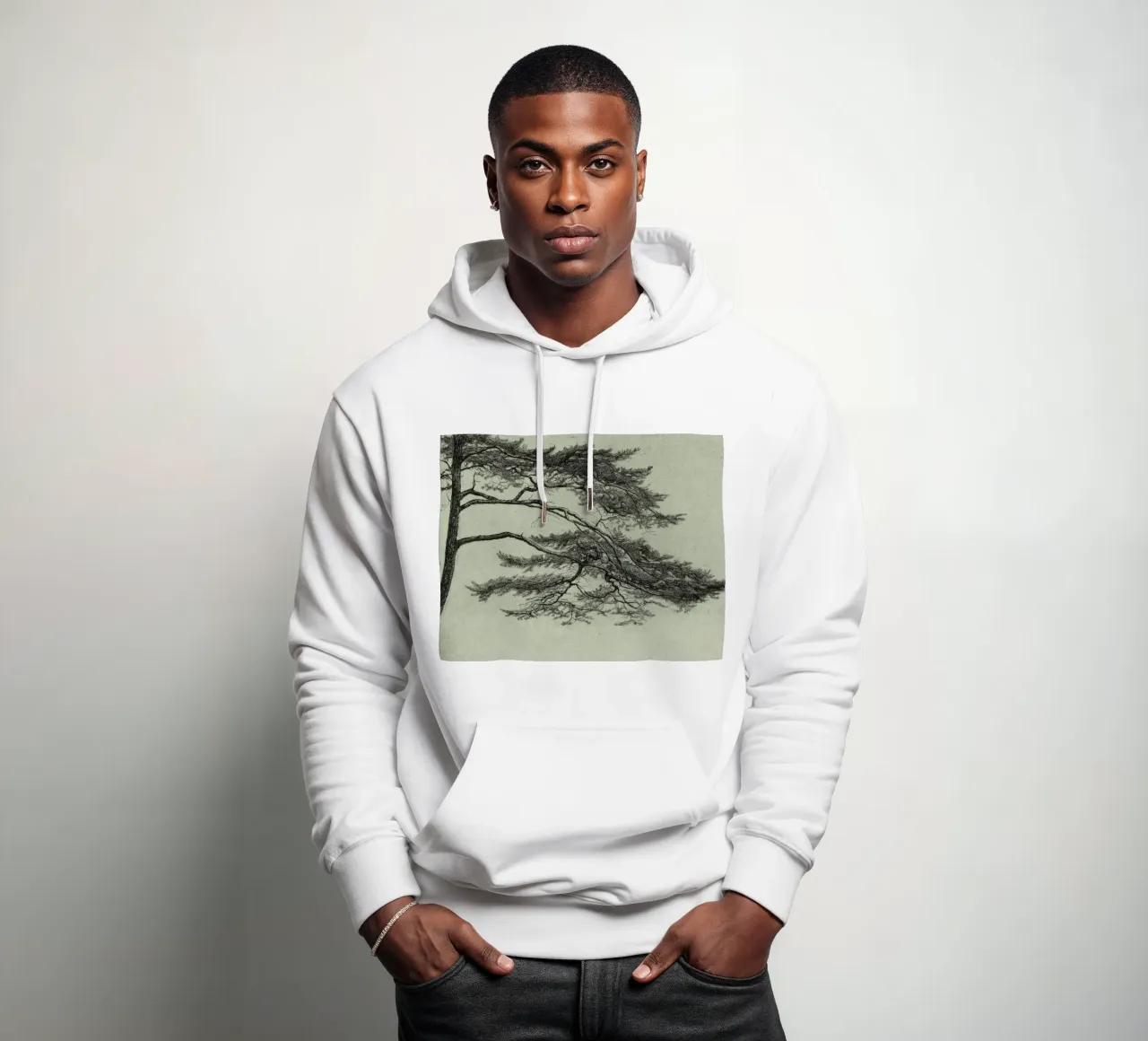 Sage Green Pine Tree Branch felpa con cappuccio da apoloprints