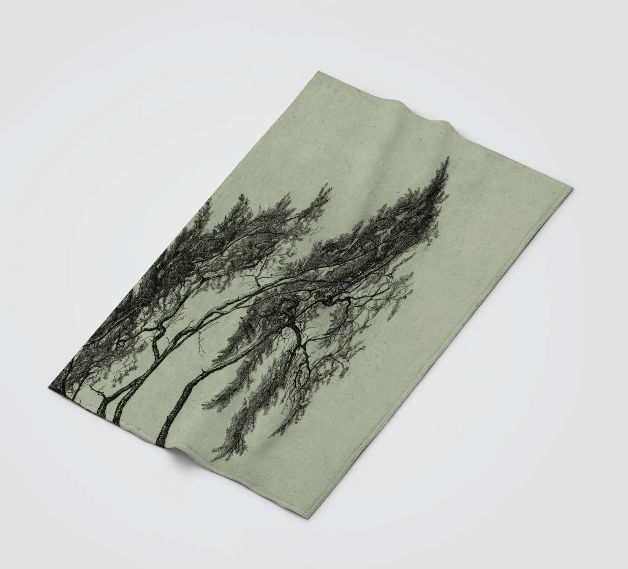 Sage Green Pine Tree Branch coperta in pile da apoloprints