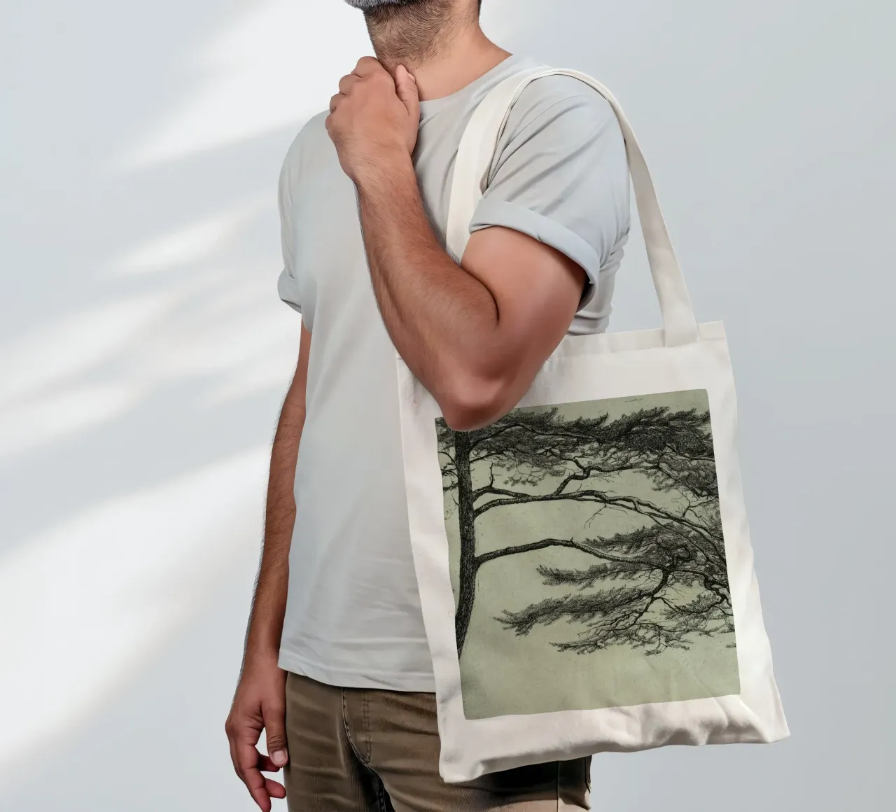 Sage Green Pine Tree Branch borsa in juta da apoloprints