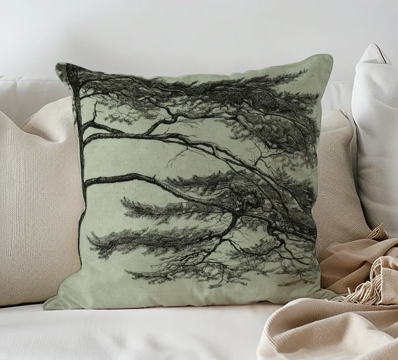 Sage Green Pine Tree Branch cuscino da apoloprints