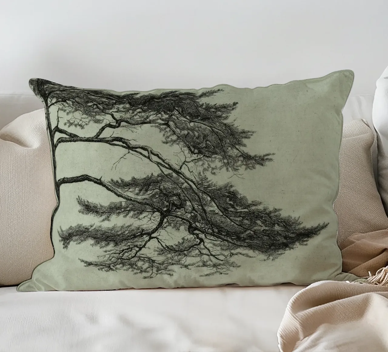 Sage Green Pine Tree Branch cuscino da apoloprints