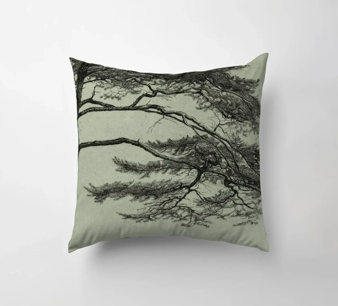Sage Green Pine Tree Branch cuscino da apoloprints