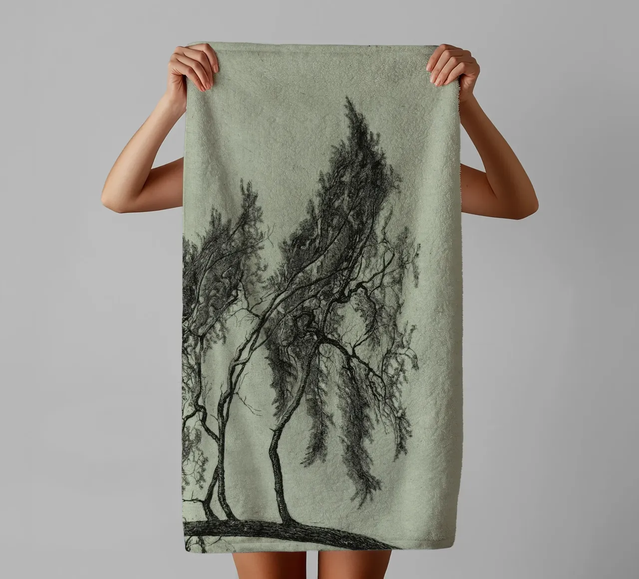 Sage Green Pine Tree Branch asciugamano da bagno da apoloprints