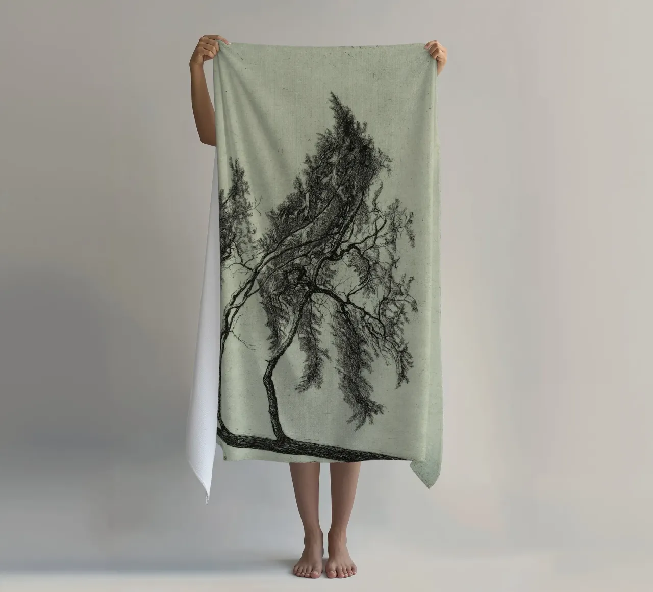 Sage Green Pine Tree Branch telo mare da apoloprints