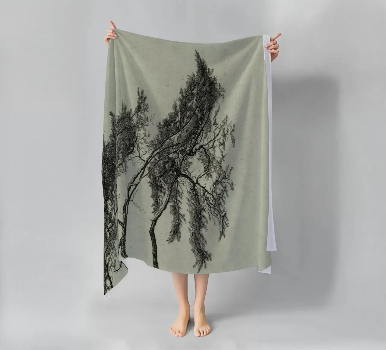 Sage Green Pine Tree Branch telo mare da apoloprints