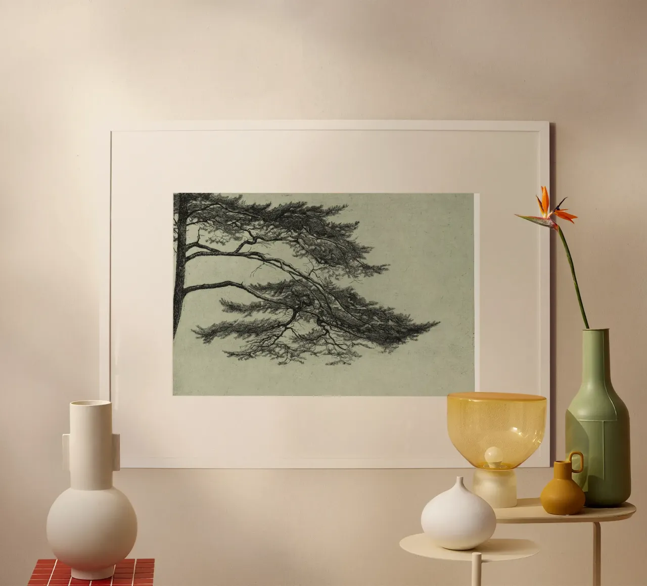 Sage Green Pine Tree Branch Hahnemühle von apoloprints