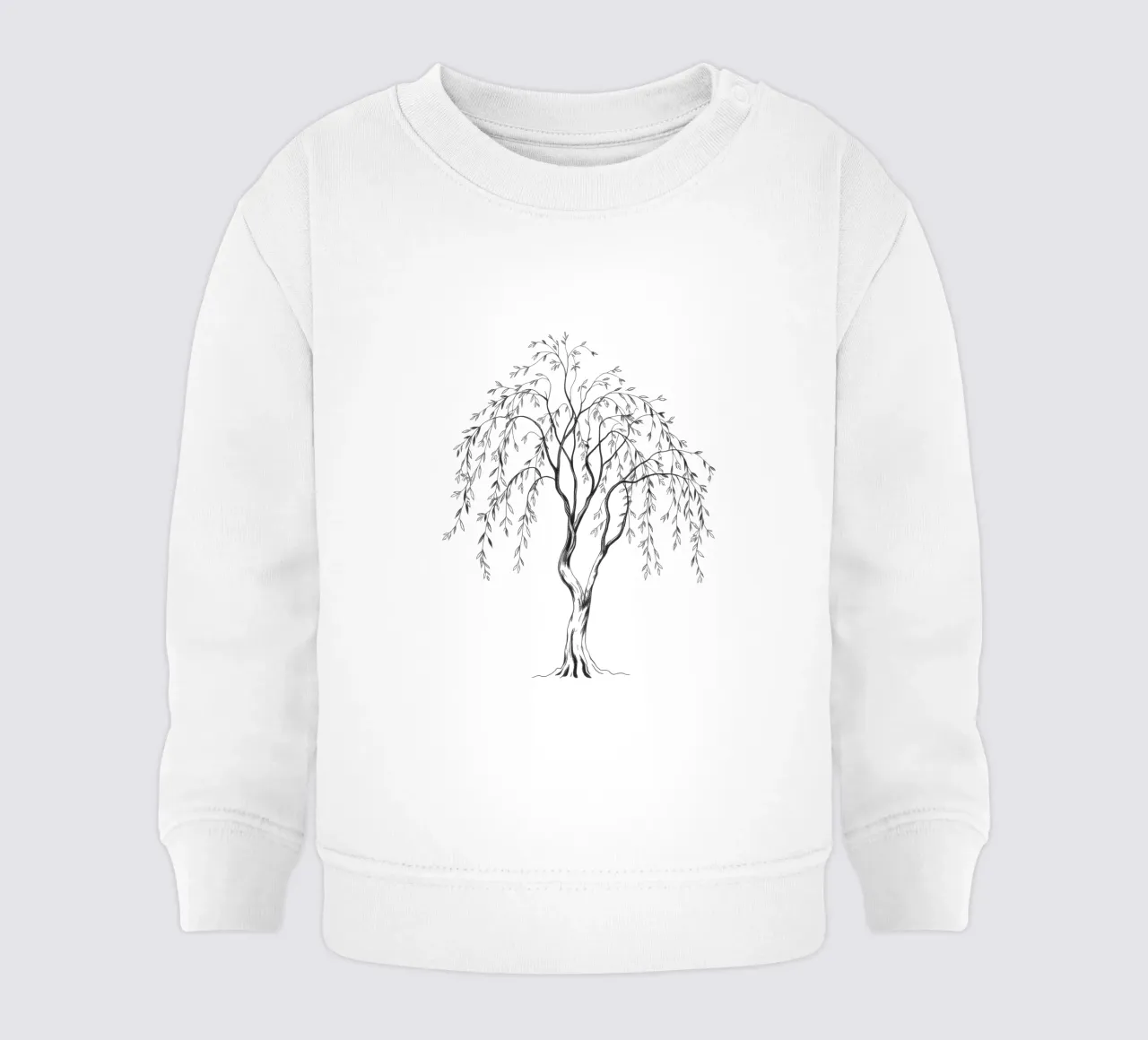 Elegante illustrazione in bianco e nero di un albero di salice felpa neonato da DesignDoodle