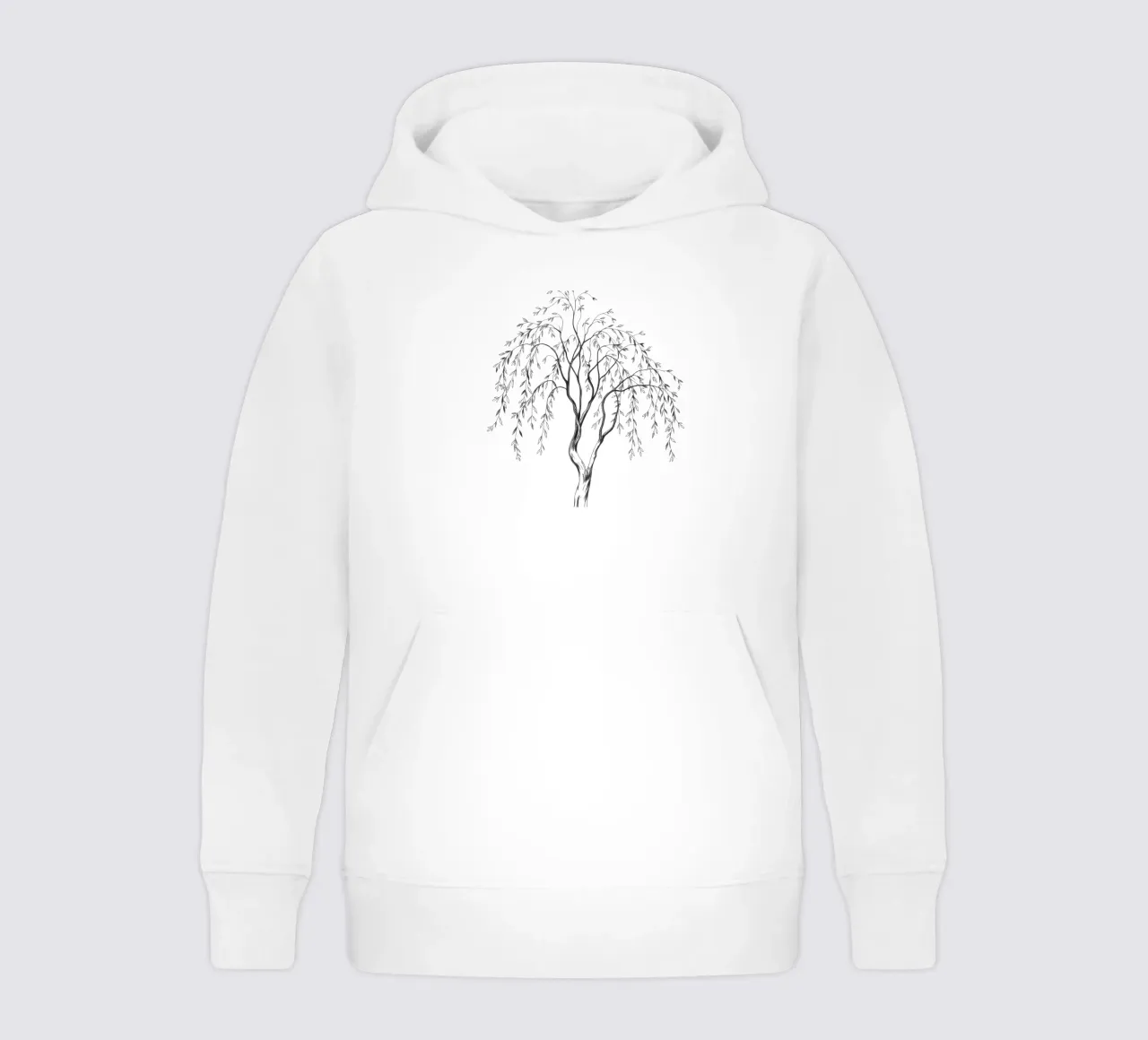Elegante illustrazione in bianco e nero di un albero di salice felpa bambino con cappuccio da DesignDoodle