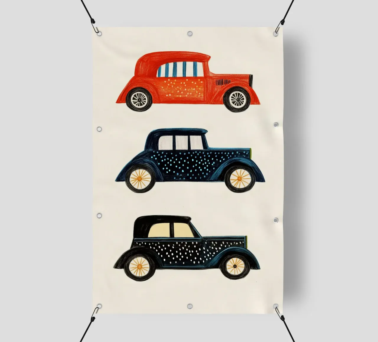 Tre auto d'epoca telo in pvc da Curious Canvas