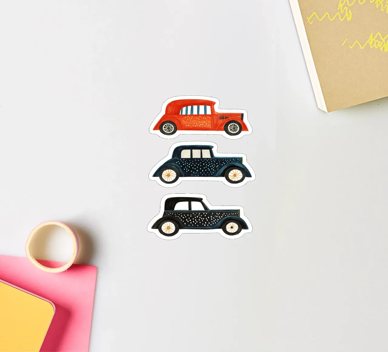 Drie oldtimers sticker van Curious Canvas