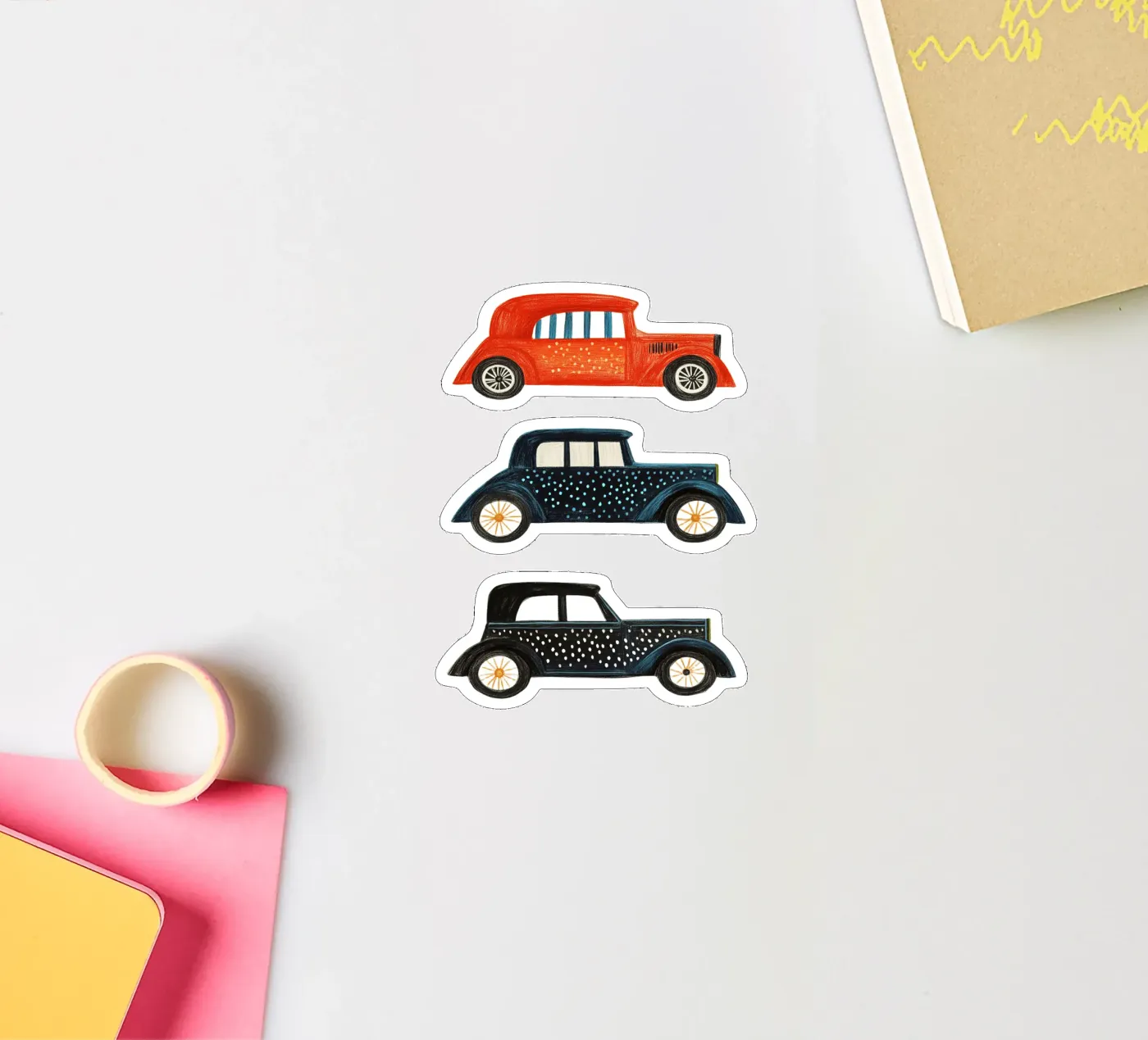 Drie oldtimers sticker van Curious Canvas