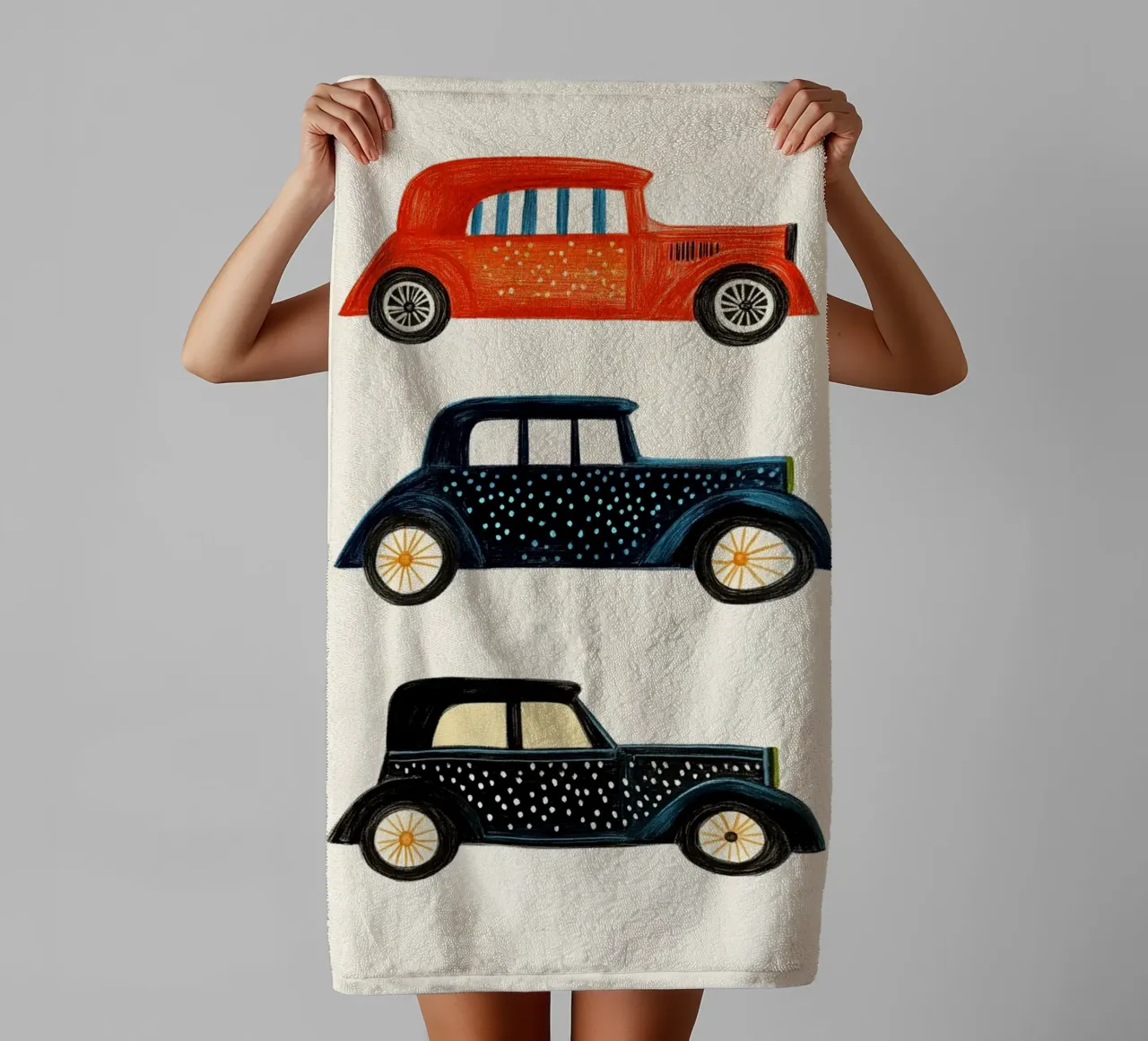Drie oldtimers badhanddoek van Curious Canvas