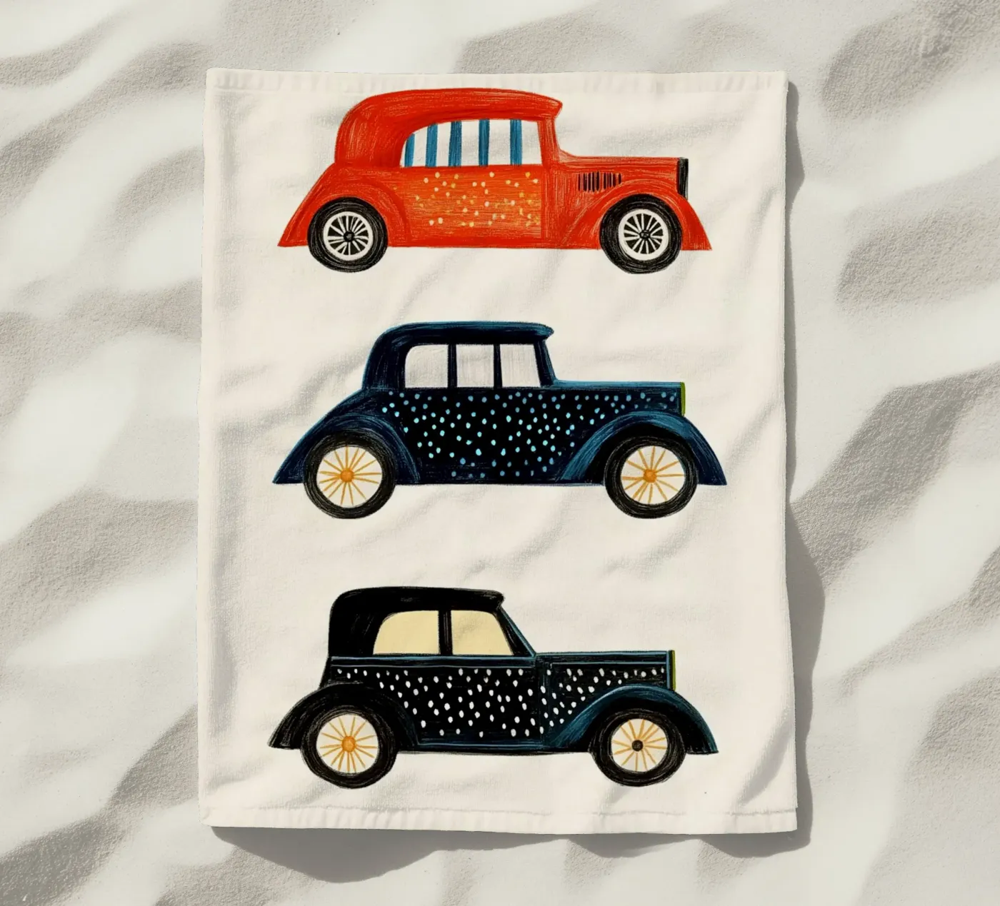 Drie oldtimers strandhanddoek van Curious Canvas