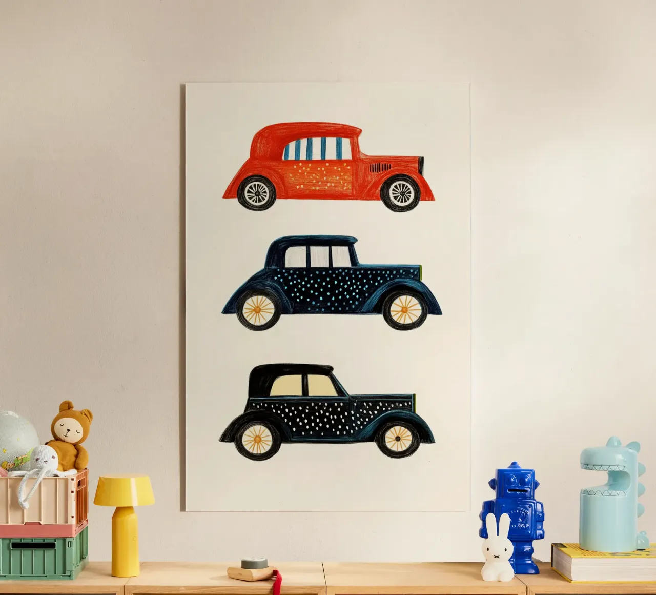 Drie oldtimers acryl van Curious Canvas
