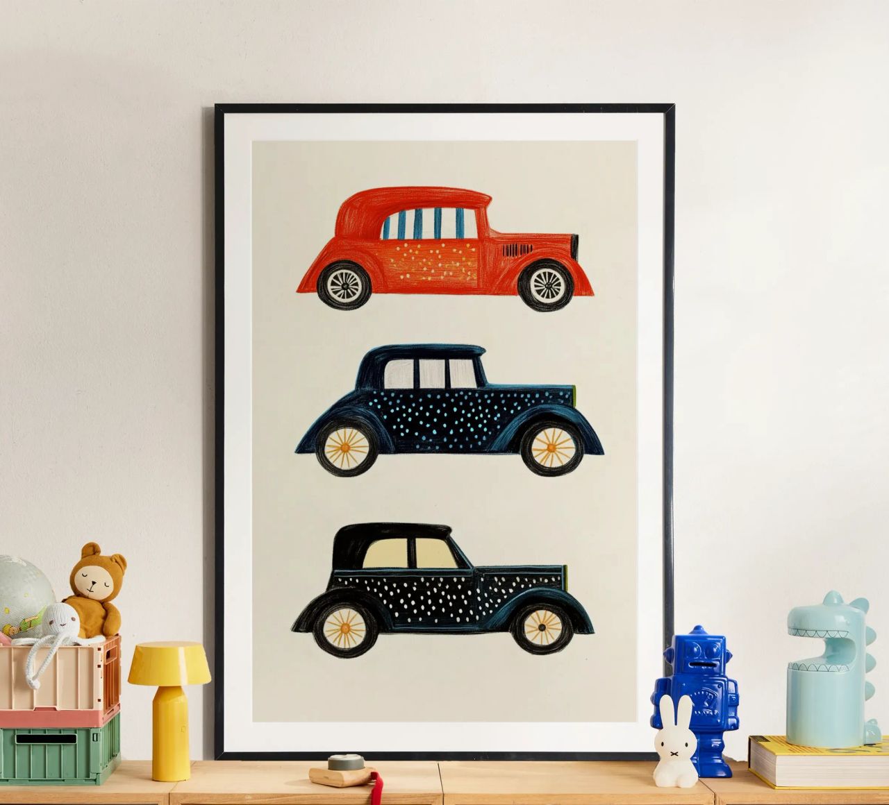 Trois voitures de collection poster de Curious Canvas