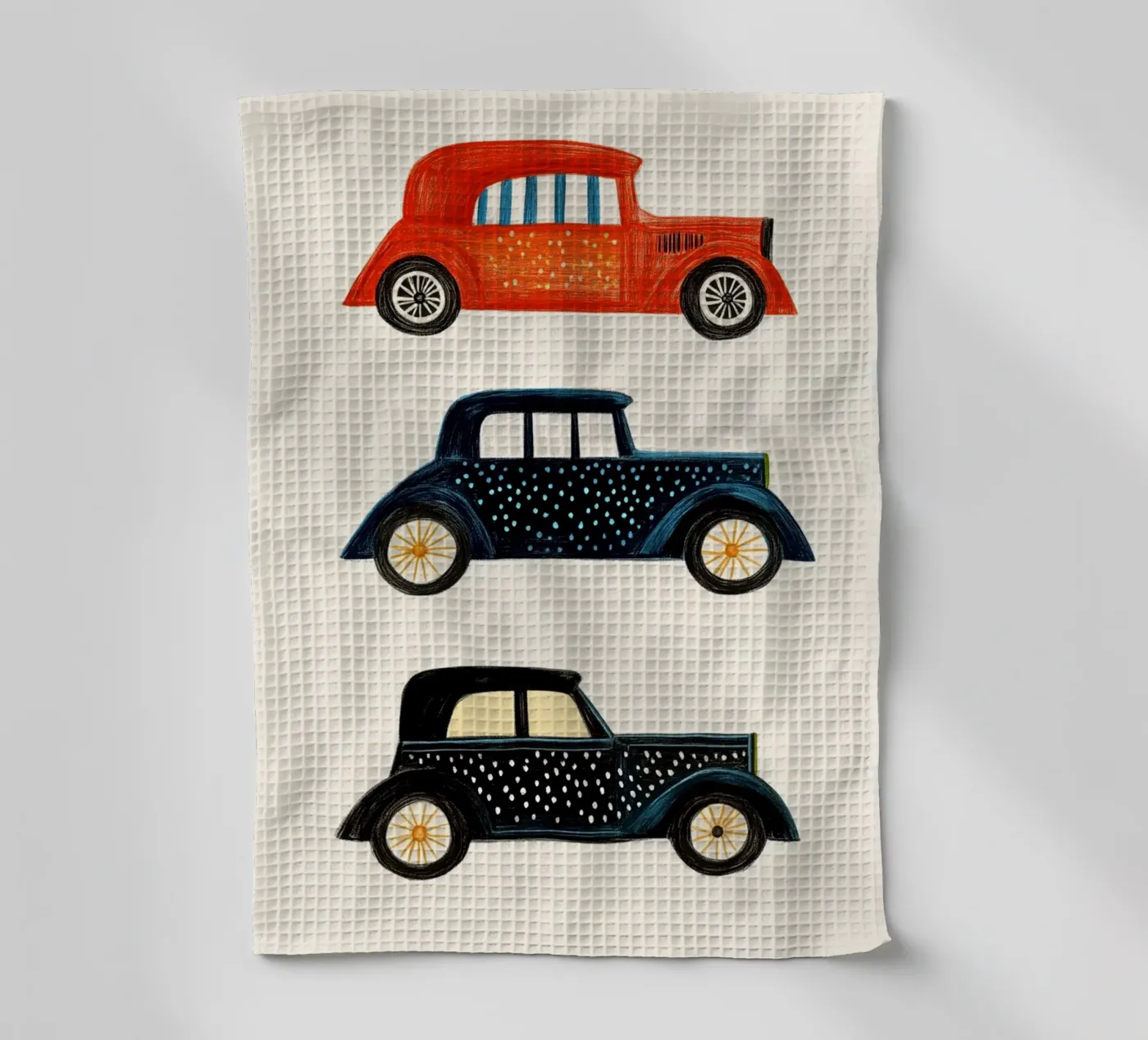 Drie oldtimers theedoek van Curious Canvas