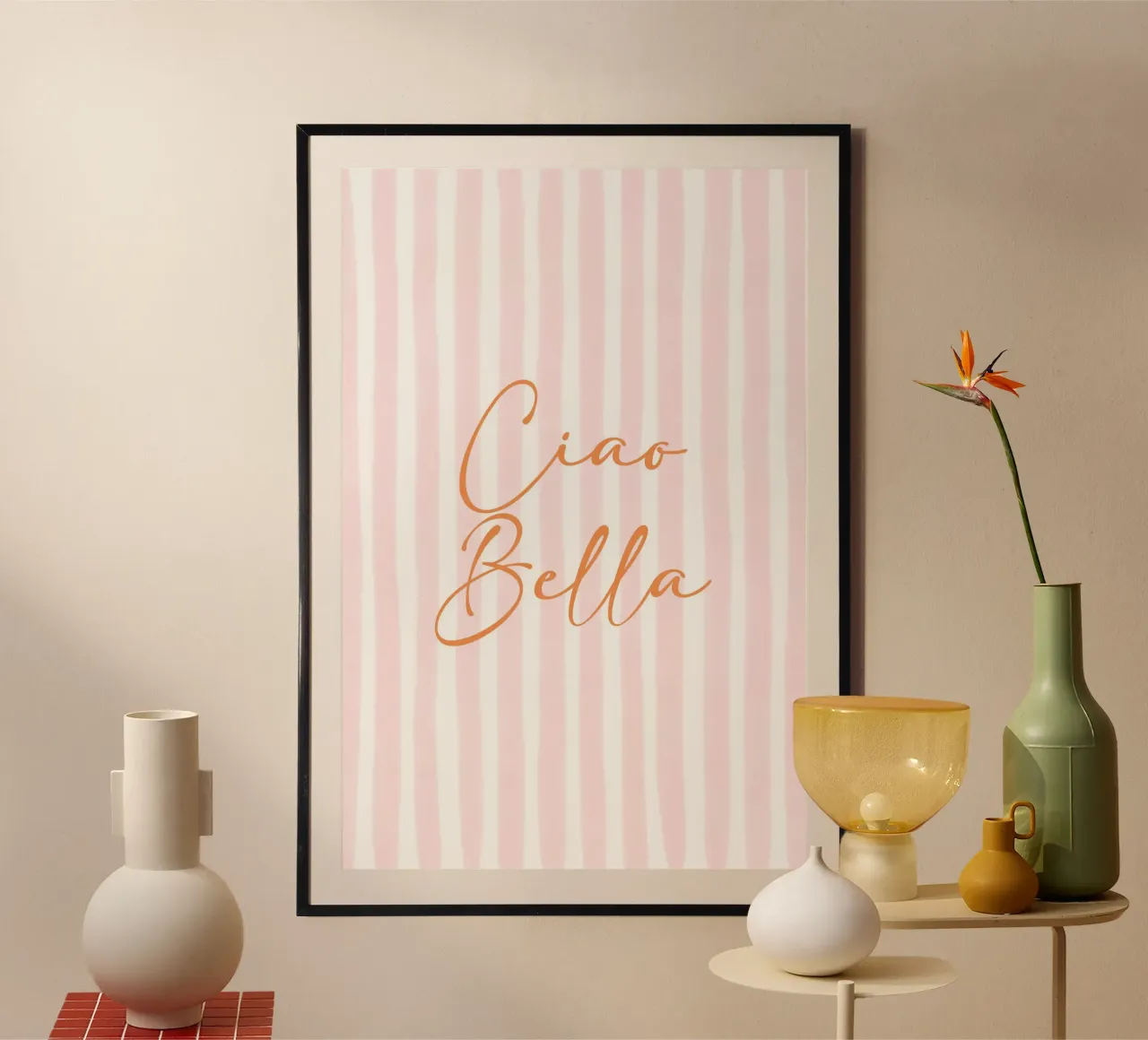 Ciao Bella, Zomerafdruk, Italiaanse kunst poster met aluminium frame van ArtHaus