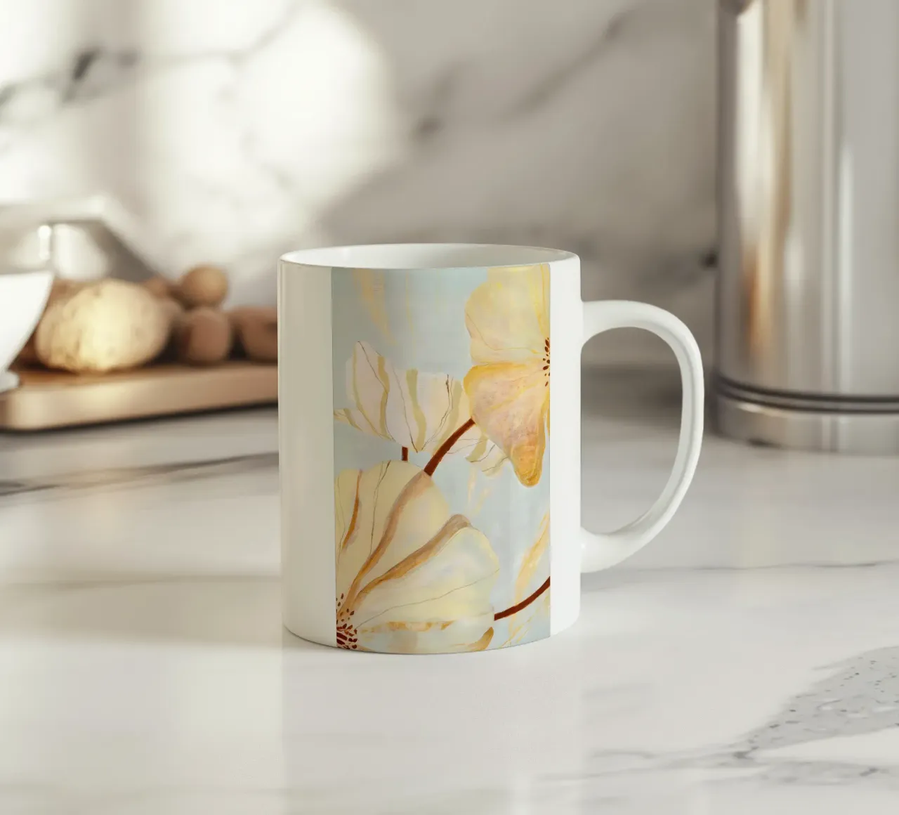 Impresión floral abstracta, póster de flores taza de cerámica de ArtHaus