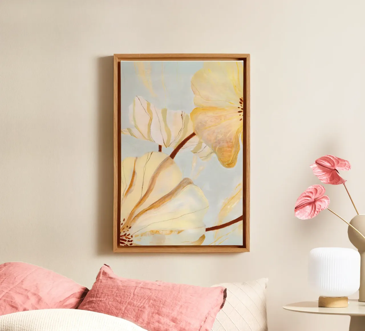 Abstracte bloemenprint, Bloemenposter canvas met Baklijst van ArtHaus