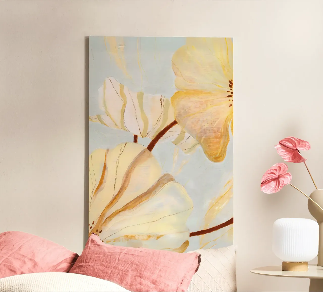 Abstracte bloemenprint, Bloemenposter canvas met Baklijst van ArtHaus