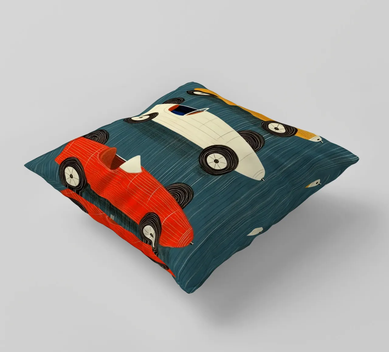 Drei altmodische Rennwagen Kissen von Curious Canvas
