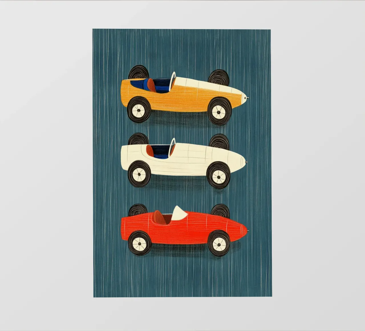 Tre auto da corsa d'epoca telo in pvc da Curious Canvas
