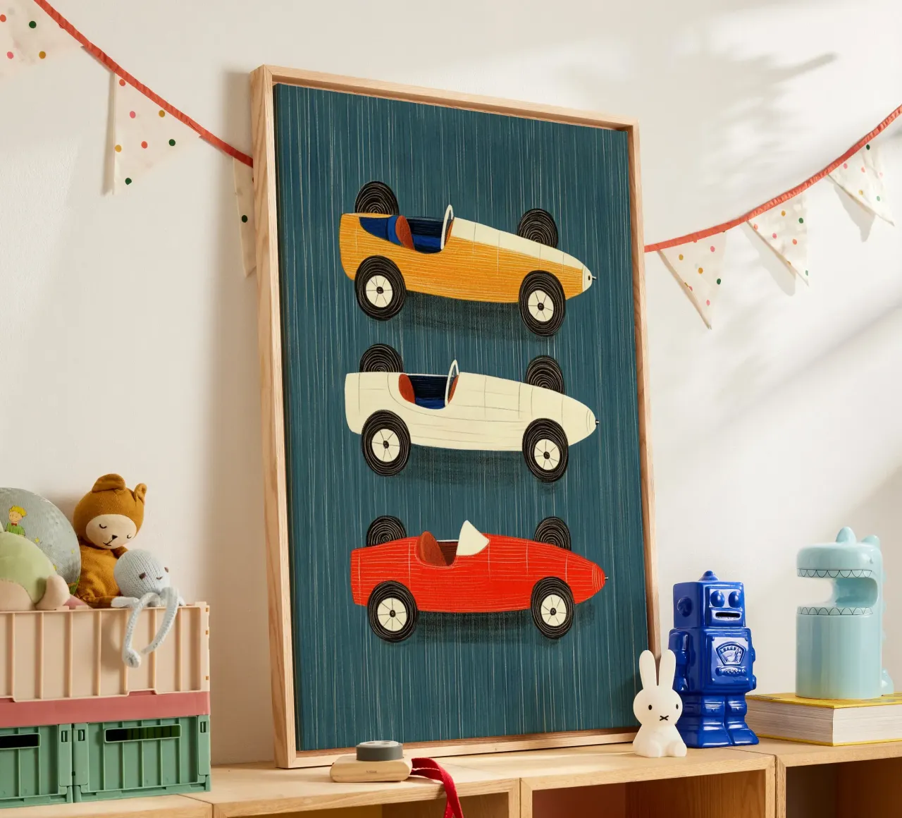 Trois voitures de course à l'ancienne toile avec Caisse américaine de Curious Canvas