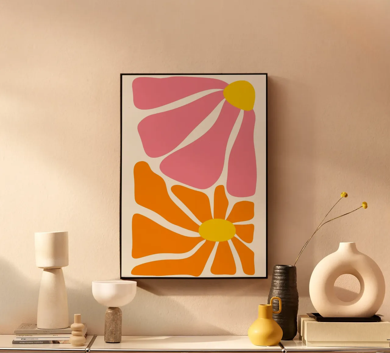 Sunlit Petals - 60s Abstract Floral Pop Art Print alu-dibond by ClubArt
