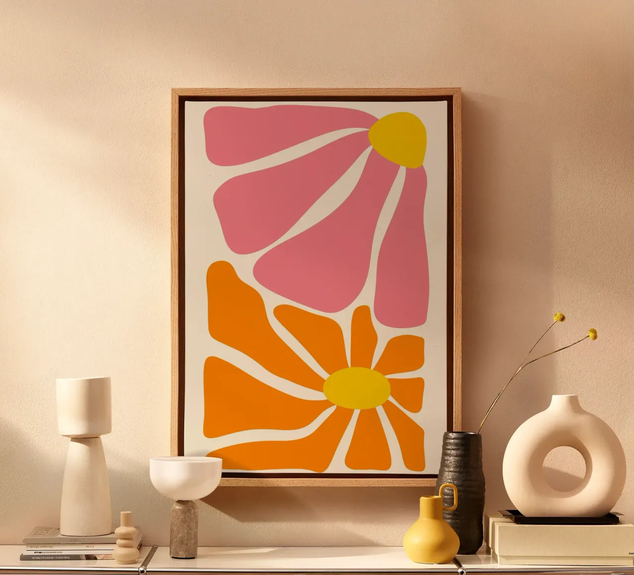 Sunlit Petals - 60s Abstract Floral Pop Art Print canvas by ClubArt