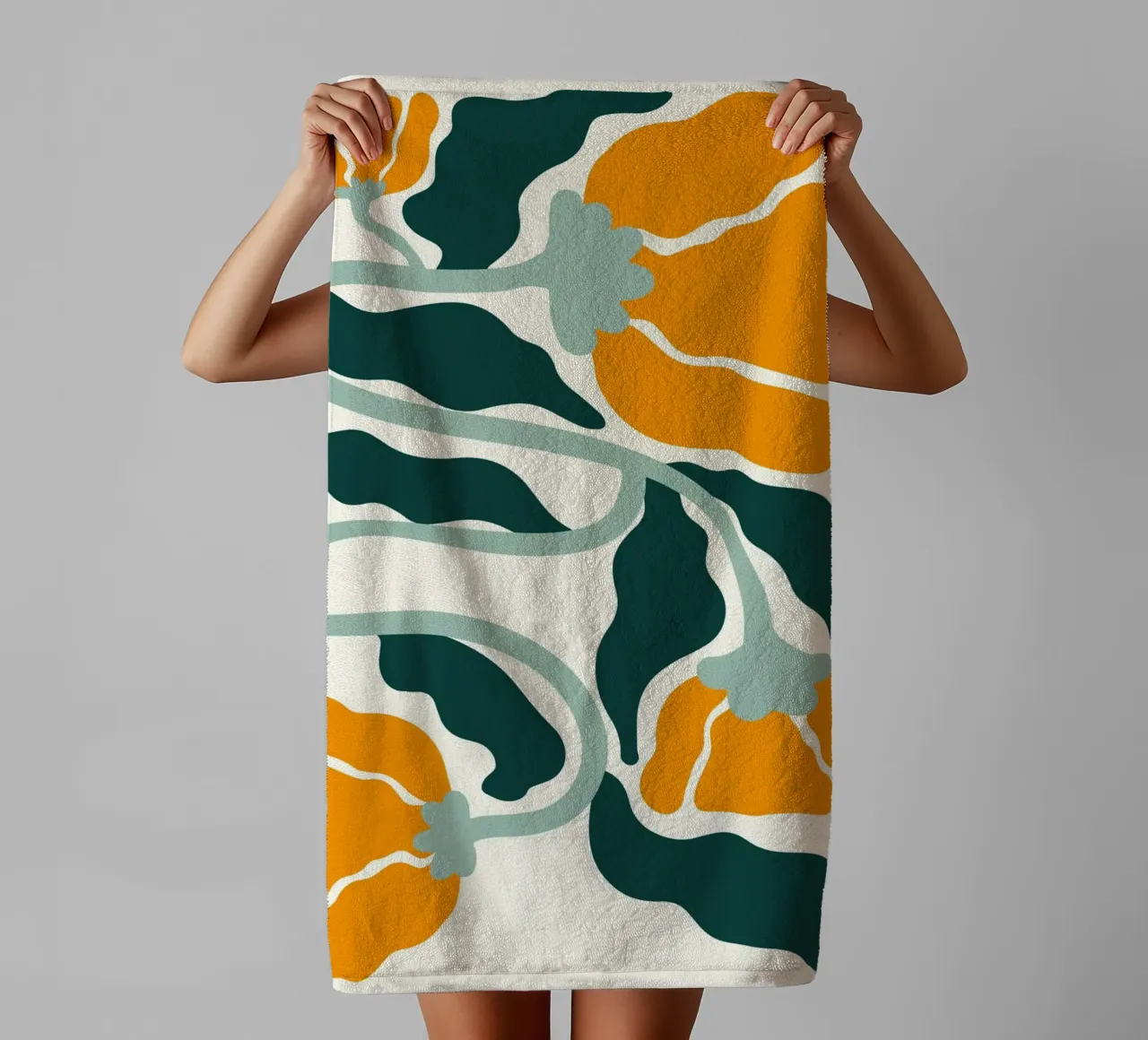 Mid-Century Modern Floral - Marimekko Style Abstract Art towel by ClubArt