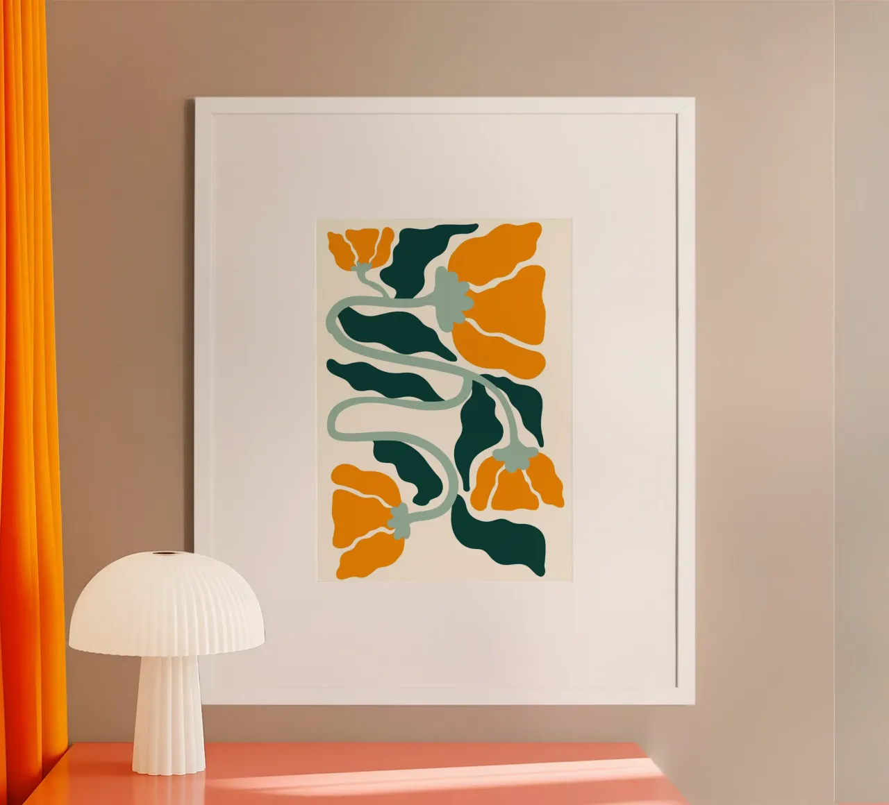 Arte astratta in stile Marimekko - Floreale moderno di metà secolo poster con telaio in legno da ClubArt