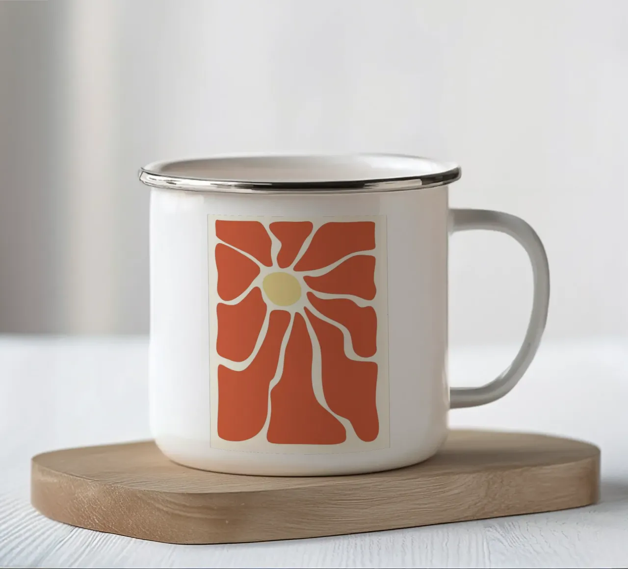 Retro Zonnestraal Bloemen - Abstracte Minimalistische Kunstdruk emaille mok van ClubArt