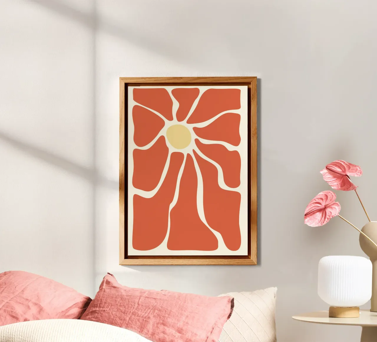 Retro Sunburst Floral - Abstrakter Minimalistischer Kunstdruck Alu-Dibond von ClubArt