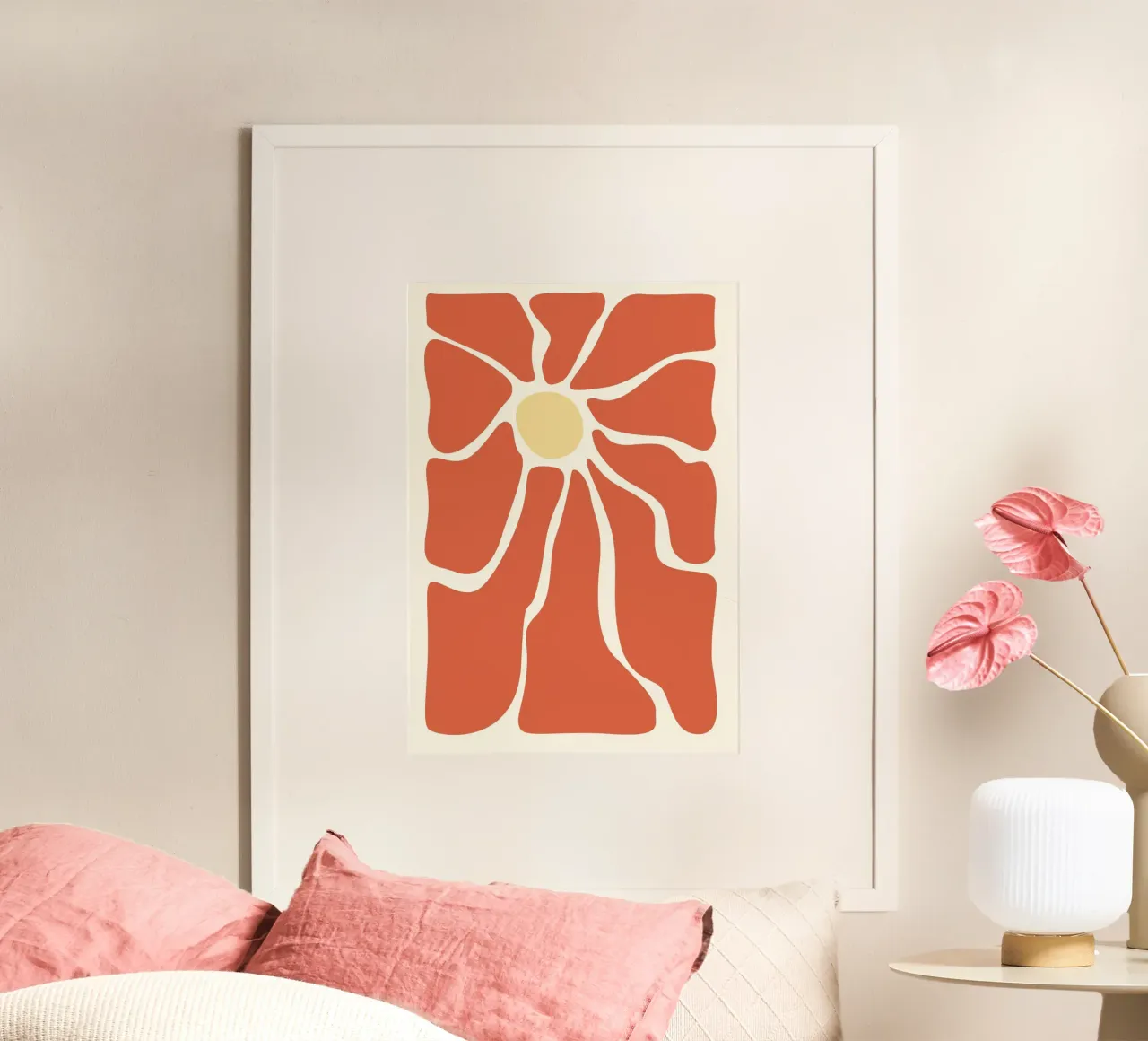 Retro Sunburst Floral - Abstract Minimalist Art Print poster avec cadre en plastique de ClubArt