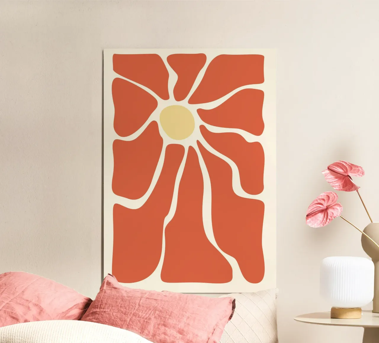 Retro Sunburst Floral - Abstract Minimalist Art Print poster avec cadre en plastique de ClubArt