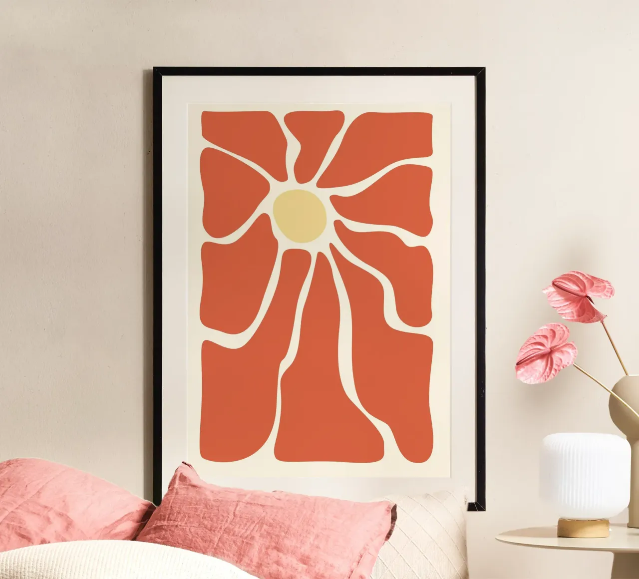 Retro Sunburst Floral - Abstract Minimalist Art Print poster avec cadre en plastique de ClubArt