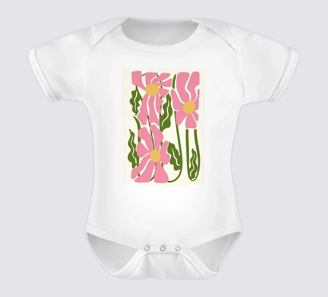 Speelse Roze Bloemen - Abstracte Botanische Kunstdruk babyrompertje korte mouwen van ClubArt