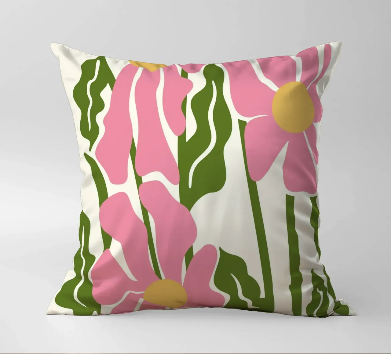 Playful Pink Flowers - Abstract Botanical Art Print decorative cushion by ClubArt