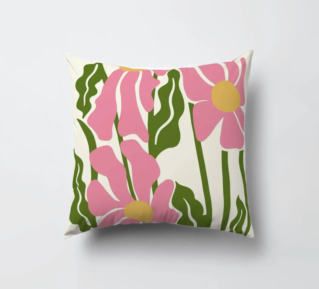 Playful Pink Flowers - Abstract Botanical Art Print decorative cushion by ClubArt