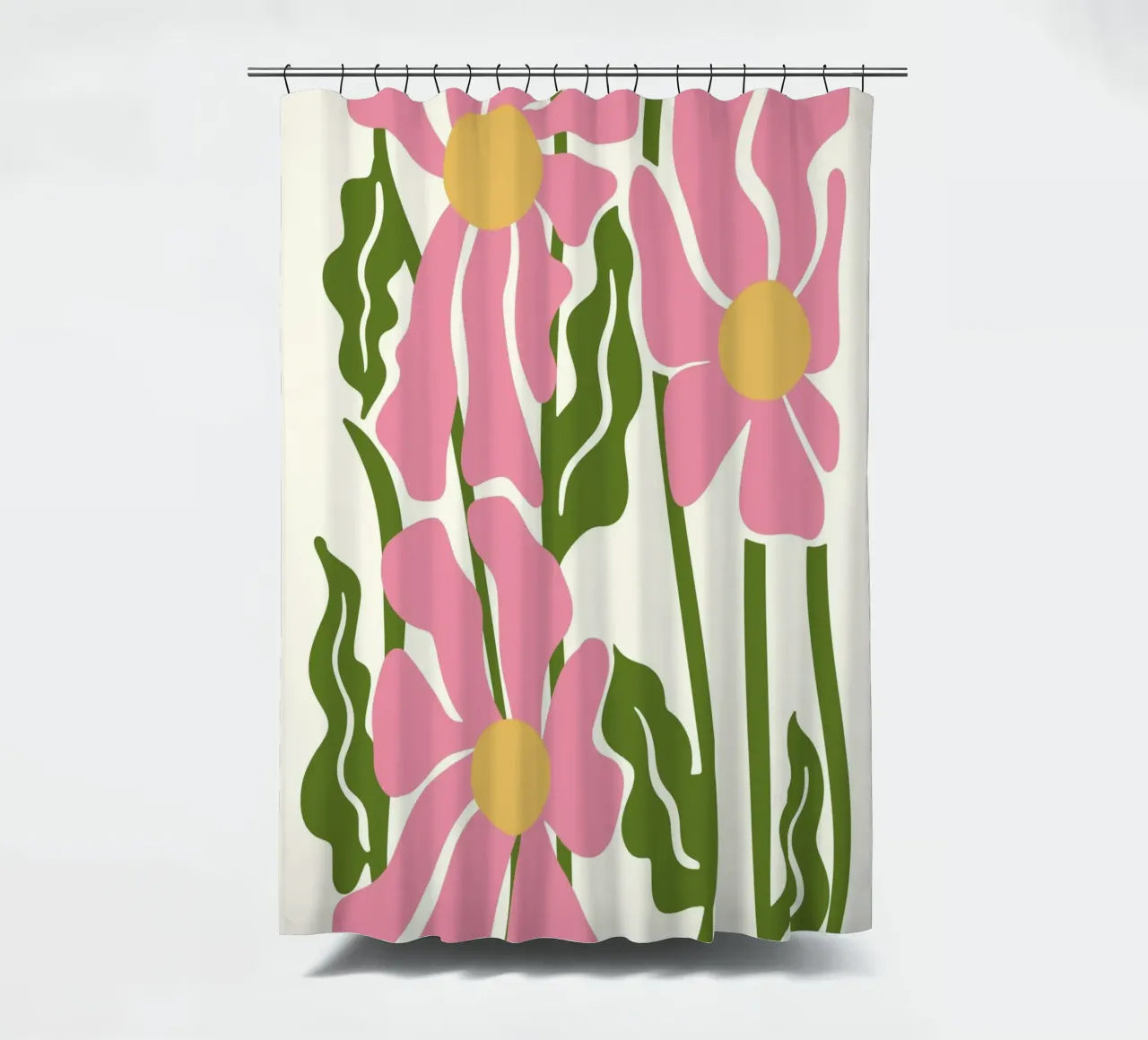 Speelse Roze Bloemen - Abstracte Botanische Kunstdruk douchegordijn van ClubArt