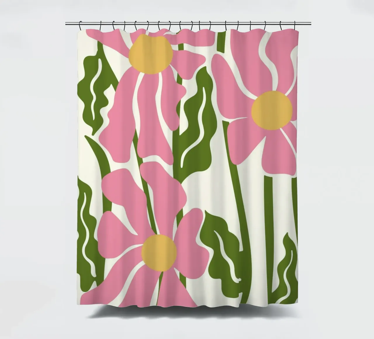 Speelse Roze Bloemen - Abstracte Botanische Kunstdruk douchegordijn van ClubArt