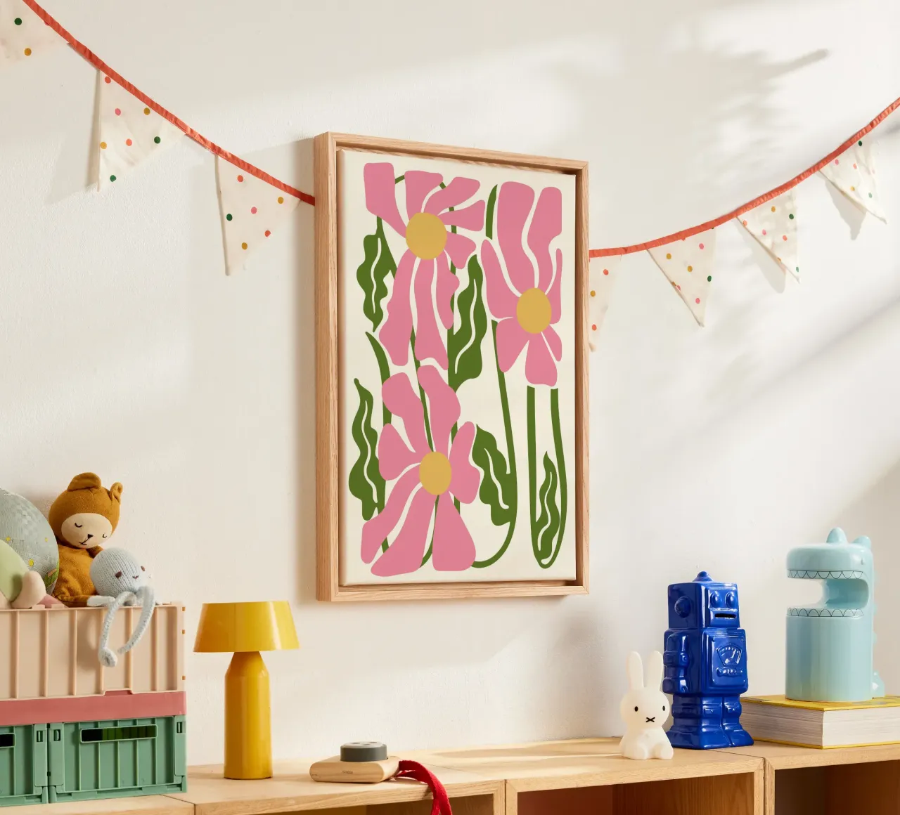 Speelse Roze Bloemen - Abstracte Botanische Kunstdruk canvas van ClubArt