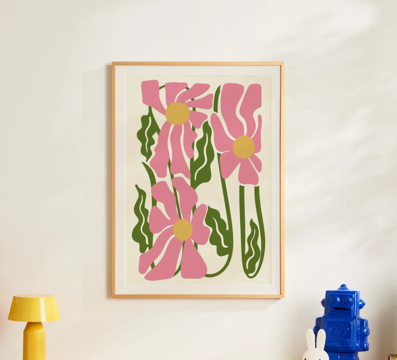 Speelse Roze Bloemen - Abstracte Botanische Kunstdruk hahnemühle van ClubArt