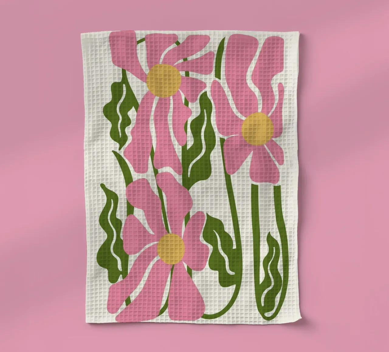 Speelse Roze Bloemen - Abstracte Botanische Kunstdruk theedoek van ClubArt