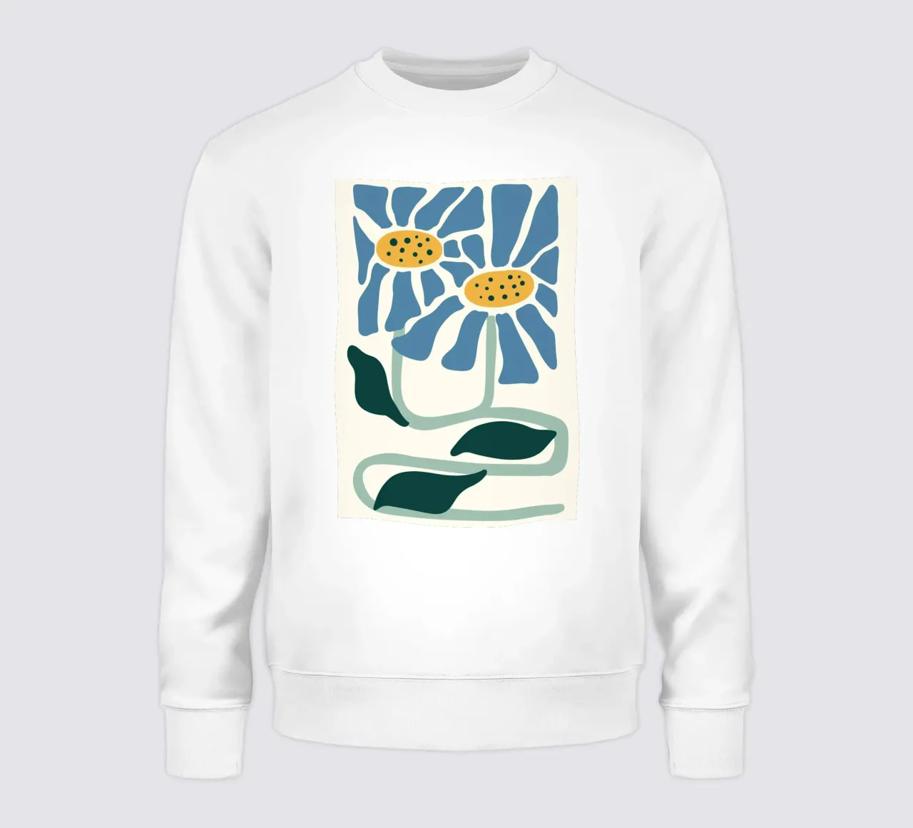Margaritas azules estilo linograbado - Impresión botánica abstracta sudadera de ClubArt