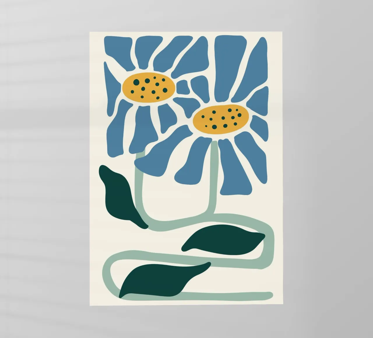 Blue Daisies Linocut Style - Abstract Botanical Print backlit film by ClubArt